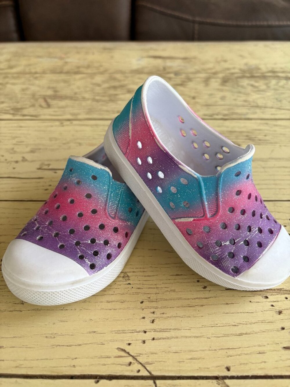 Girl's Rainbow Perforated Water Sneakers, 6